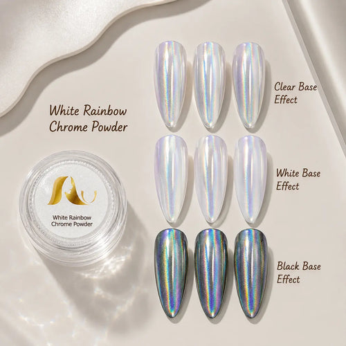 AU Nails White Rainbow Chrome Powder